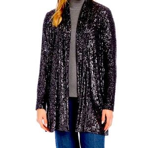 Karen Kane Black Smoke Sequin Cardigan. Size Medium. NWT.